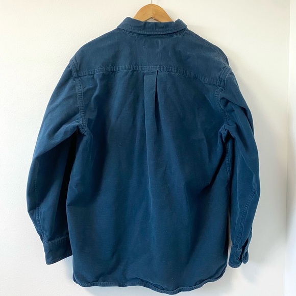 Vintage L.L. Bean Chamois Shirt Embroidered Duck Pockets Flannel Navy Blue Large - Picture 3 of 6